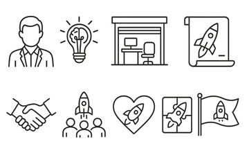Fototapeta premium Business and startup line icon set. innovation, strategy, teamwork icons collection