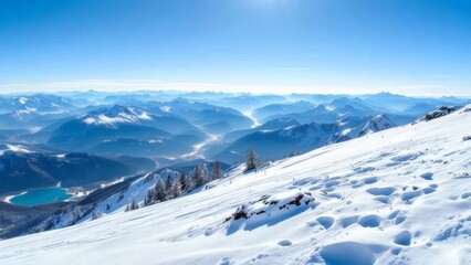 Breathtaking Aerial Panorama of Snow Covered Mountain Range with Pristine Lake
