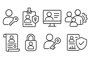 Privacy and security icon set. data protection, access management linear icons