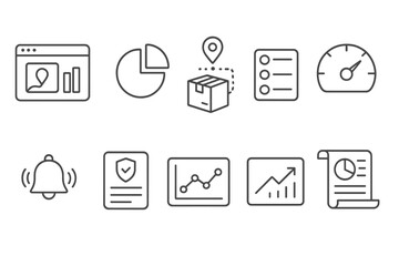 Data management line icon set. analytics, organization, tracking linear collection.