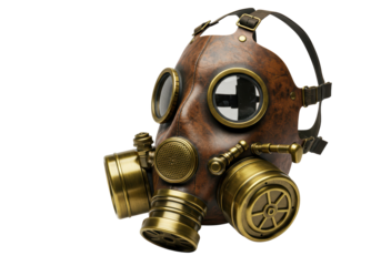Isolated Steampunk Gas Mask with Brass Accents
