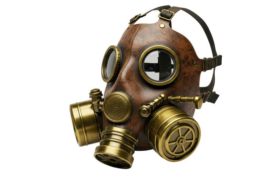 Isolated Steampunk Gas Mask with Brass Accents