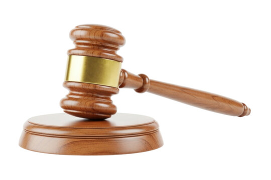 Wooden gavel used in courtroom hearings isolated on transparent bg, cutout png