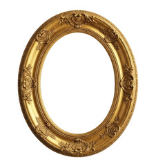 Obraz premium Beautiful oval gold decorative picture frame with intricate designs isolated on transparent bg, cutout png