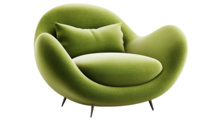 A modern organically shaped green armchair with a distinctive sculptural design on white background