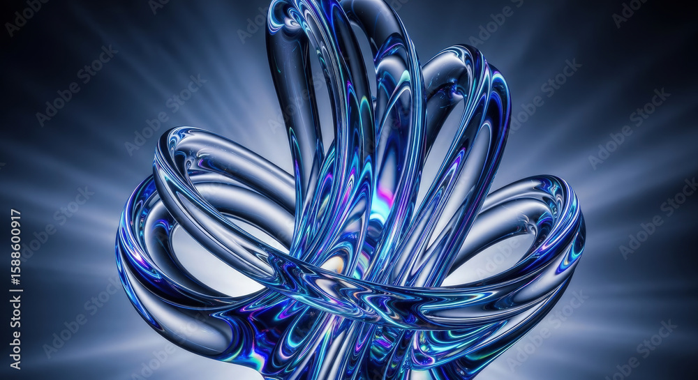Fototapete abstract chrome curves: modern design with metallic reflections and vibrant colors for tech, innovat
