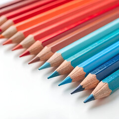 Obraz premium A variety of colored pencils neatly arranged and isolated on a white background.