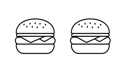 Two Simple Burger Icons Black Outline on White Background Fast Food Concept