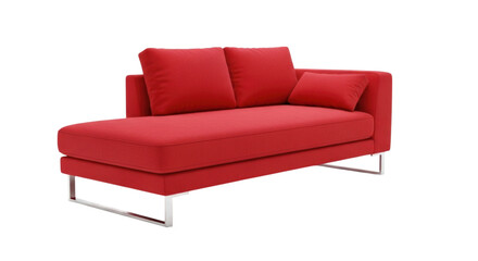 Fototapeta premium Modern red chaise lounge with metal legs and cushions isolated on transparent bg, cutout png
