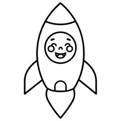 Cute rocket ship design featuring baby face Line Art Vector illustration