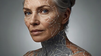 conceptual artwork Portrait with Geometric Digital Overlay