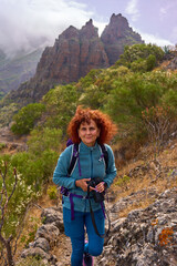Hiker on mountain trail in Teno