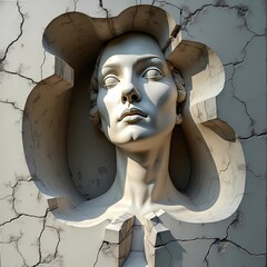 face of a woman carved into the wall
