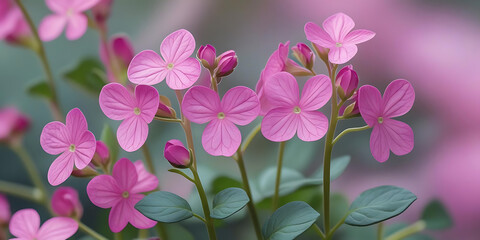 Fototapeta premium Serene Pink Four-Petal Blossoms with Shallow Depth of Field