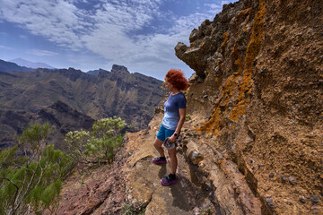 Hiker above Teno canyon trail