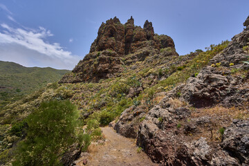 Trail across volcanic ridge in Teno