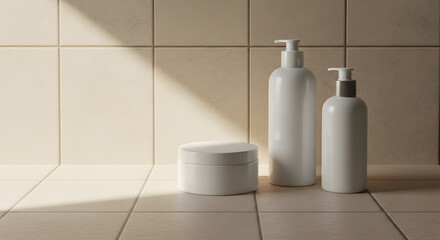 Bathroom Bottles on Shelf