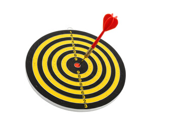 Isolated Dart Hitting Bullseye of a Classic Dartboard
