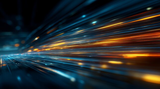 Abstract speed of light, data stream, futuristic technology background with glowing lines representing connectivity and speed. - Powered by Adobe
