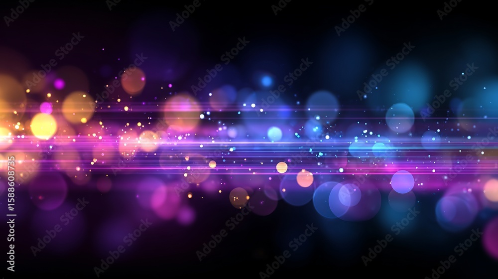 Poster abstract colorful light streaks and bokeh creating a vibrant and mesmerizing cosmic display on a dar