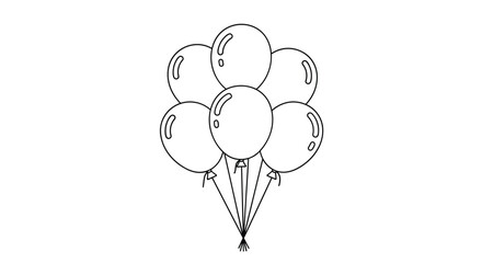 A bunch of decorative helium filled balloons floating together tied with string for party celebrations and festive occasions