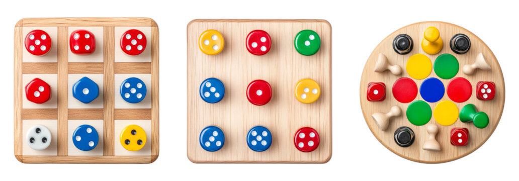 Colorful Game Pieces and Boards Isolated on a Transparent Background - Powered by Adobe