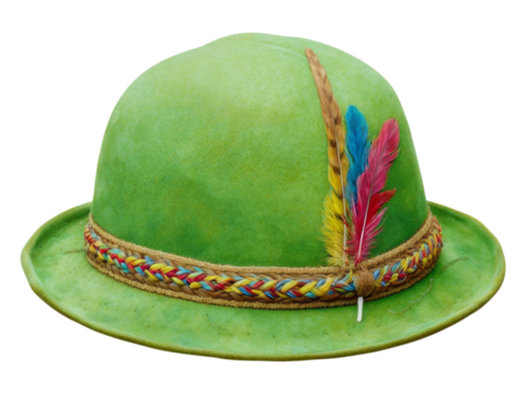 Vibrant Green Hat with Colorful Feather Decoration - Powered by Adobe