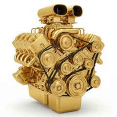 Golden V8 engine with dual carburetors and belt system