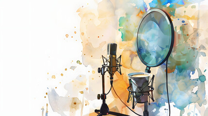 watercolor style Radio host speaking into mic