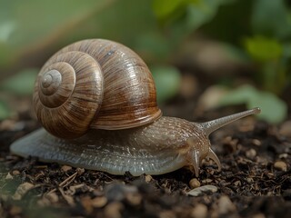 macro photo Close up of a Snail in a garden
