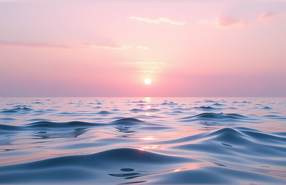 serene sunset casts gentle shadows tranquil ocean surface soft pink sky blending calm waves wide