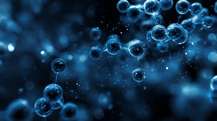 Captivating molecule structure in dark teal composition with glowing spheres demonstrating interconnectedness in a conceptual and elegant style.