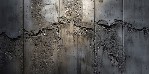 Close-up of cracked and weathered concrete wall texture with dramatic lighting