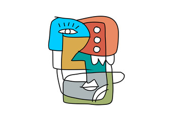modern cubist abstract illustration of a human face, composed of bold lines, colorful blocks