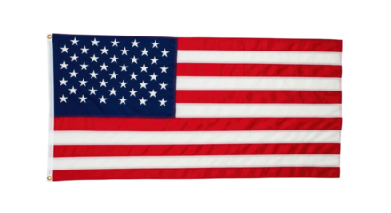 American flag with red and white stripes and blue field of stars isolated on transparent bg, cutout png