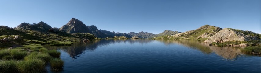 Obraz premium Stunning 360 degrees hdr panorama of serene mountain lake landscape in nature's embrace