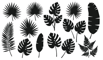Tropical Leaf Silhouettes Black and White Design Elements