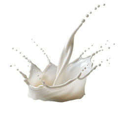 Liquid milk splashing with dynamic drops on a transparent background