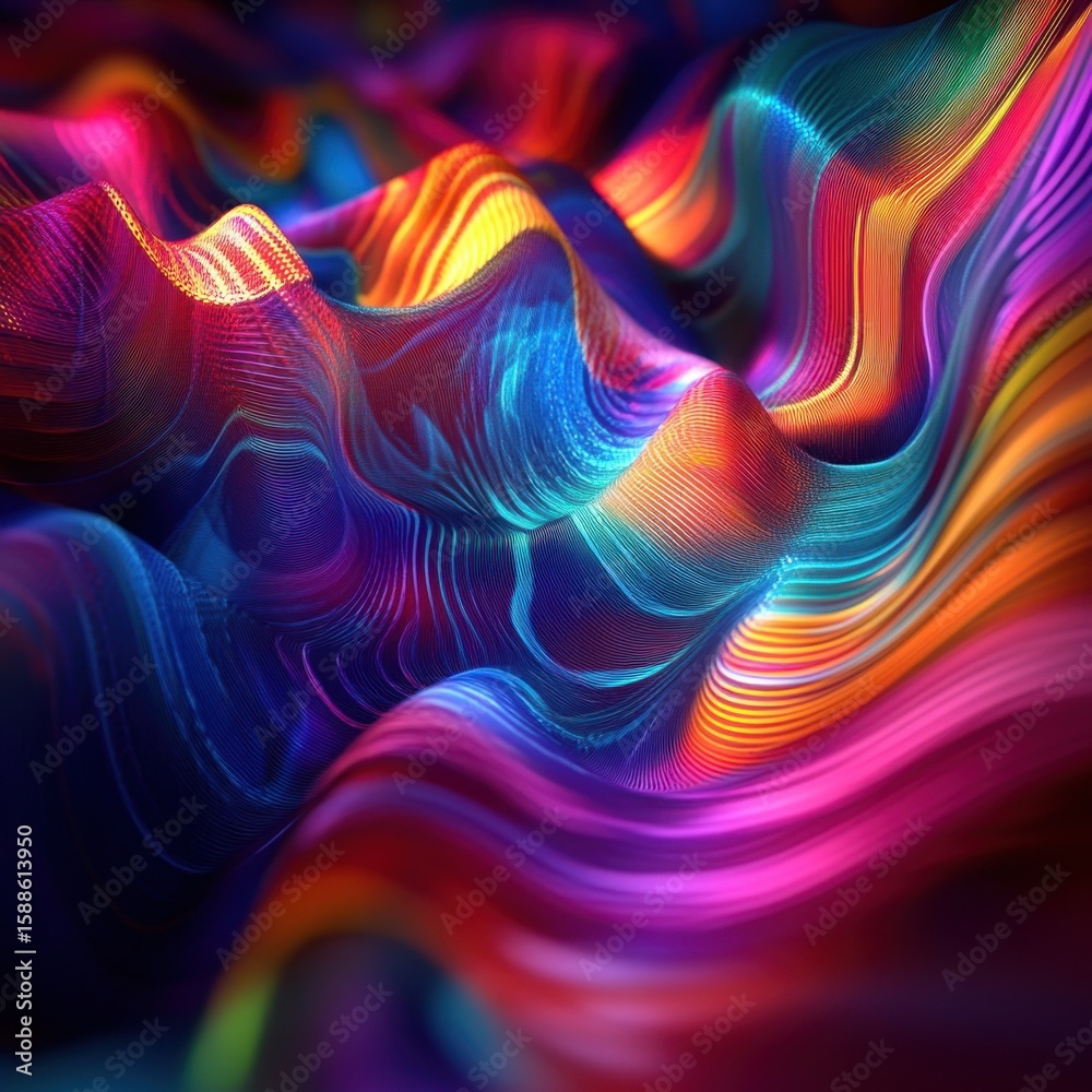 Fototapete abstract colorful waves with glowing lines creating a vibrant and dynamic composition art design