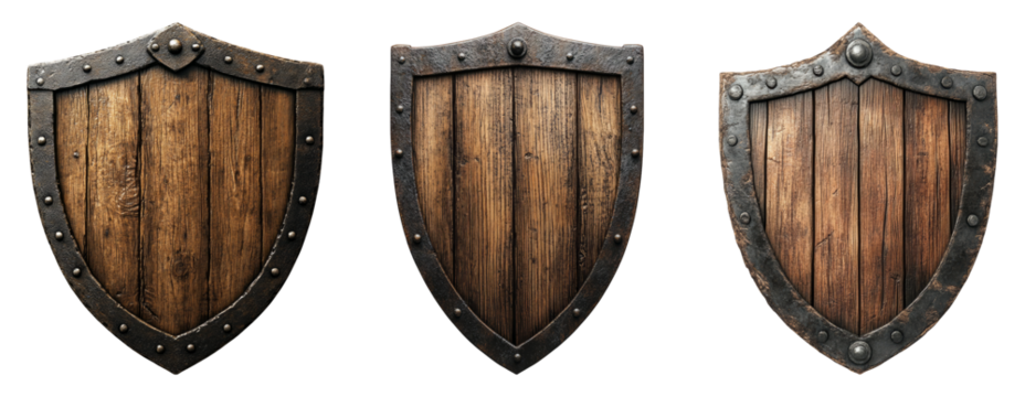 Wooden Shields on Transparent Background for Medieval Designs