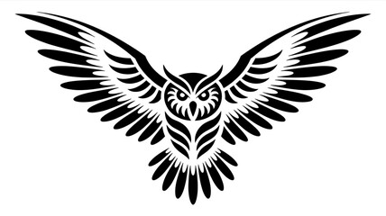Obraz premium Tribal Owl Design: A stylized black owl with outstretched wings, rendered in a tribal-inspired design. The image showcases intricate detailing and bold lines.