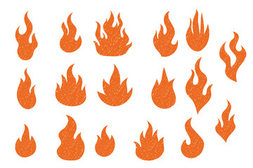 Orange fire flames with chalk crayon texture design