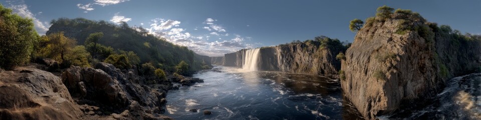 Stunning 360 degrees hdr panorama of victoria falls nature landscape scenic view