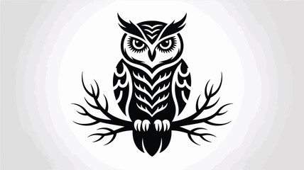 Tribal owl tattoo design vector with skull, wing, and crown elements, a black and white heraldic animal illustration
