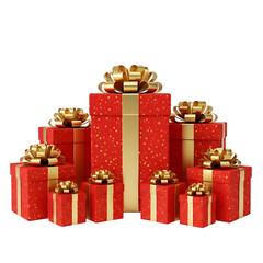 Obraz premium Presents wrapped in red paper with golden ribbons on a transparent background