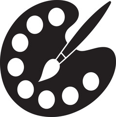 Artist s paint palette with brush and color wells silhouette