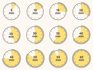 Label Cooking Time. Timer, Clock Isolated Set Stamps. Set of Badges.