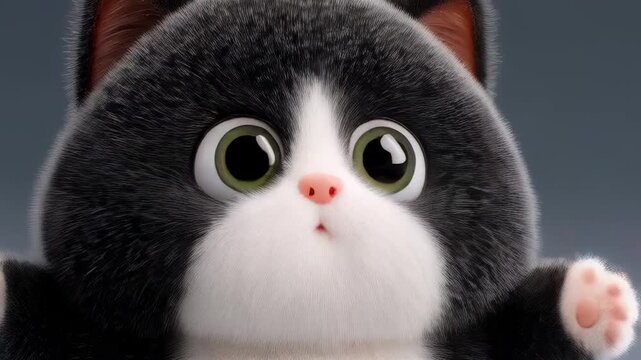 Chubby Black and White Fluffy Cat