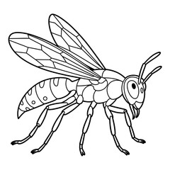 A black and white digger wasp illustration line art of a coloring page 