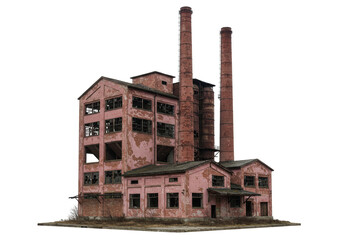 Fototapeta premium Isolated Decaying Industrial Building with Chimneys
